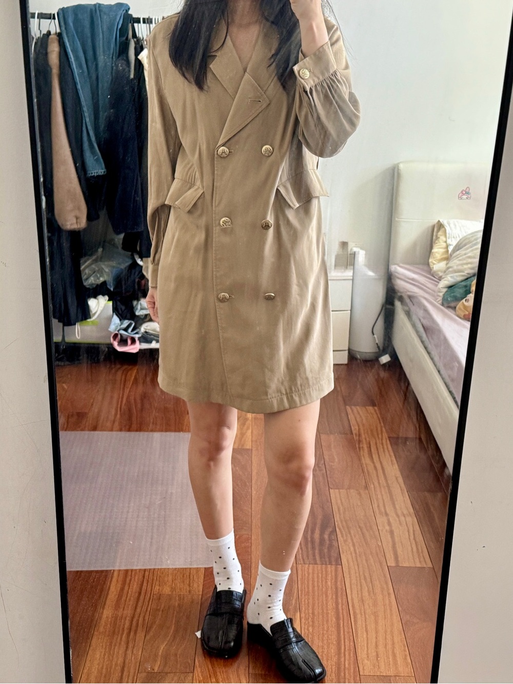 Double-Breasted Belted Trench Dress - Khaki